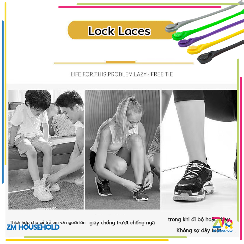 Dây Giày Cao Su Đàn Hồi Thông Minh,Giày Thể Thao Bằng Silicone Co Dãn Không Cần Buộc - Bộ 12 dây