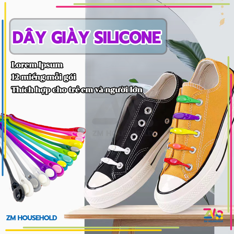 Dây Giày Cao Su Đàn Hồi Thông Minh,Giày Thể Thao Bằng Silicone Co Dãn Không Cần Buộc - Bộ 12 dây