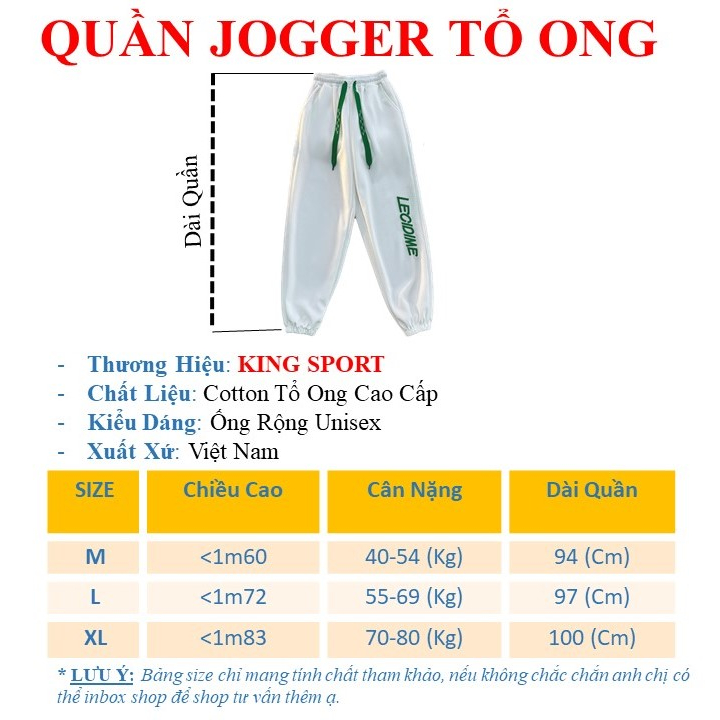 Quần jogger ống rộng unisex nam nữ tổ ong cotton thêu chữ KING SPORT Quần dài jogger form rộng thể thao dày dặn QN03