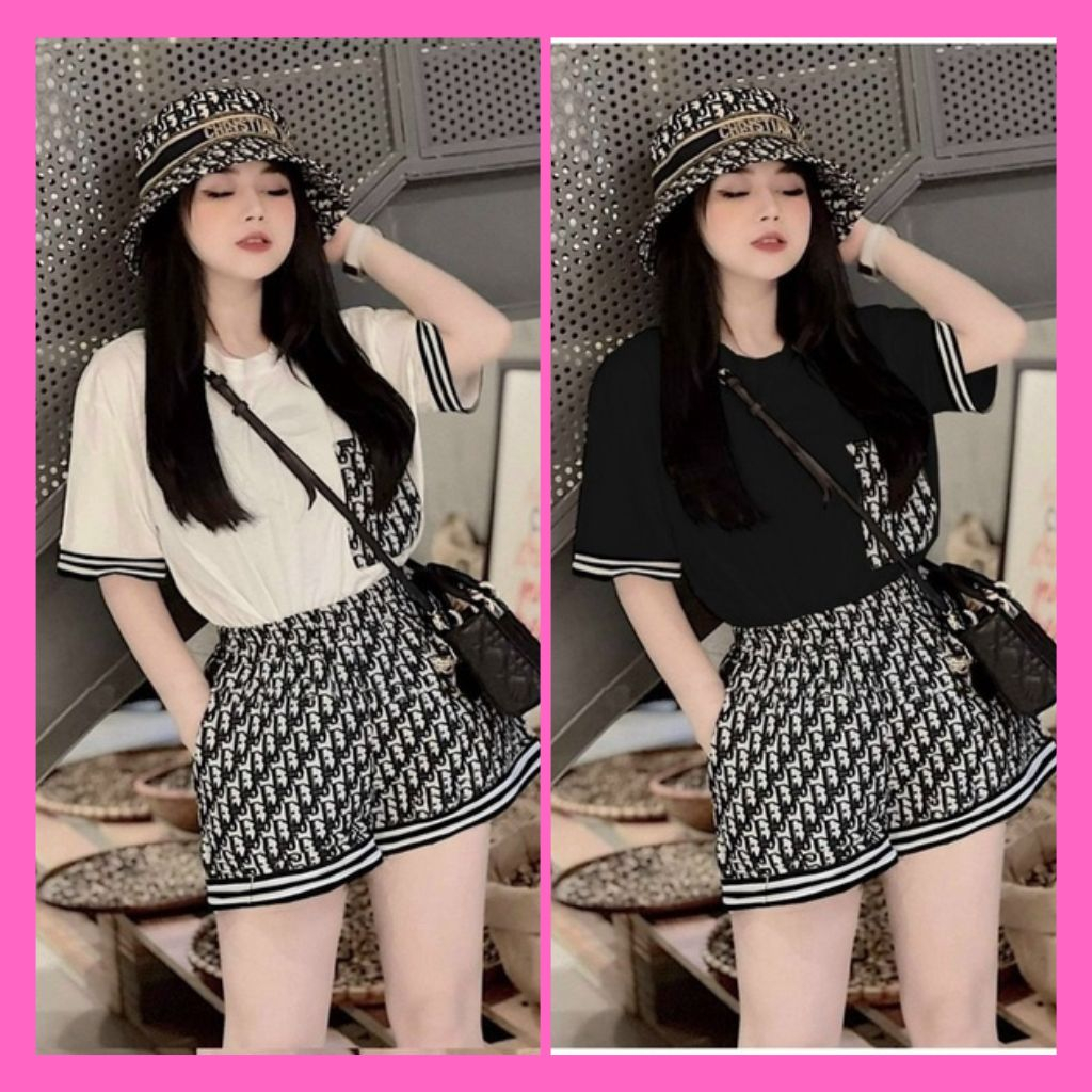 Bộ Thể Thao Nữ, Set Đồ Nữ Bigsize Áo Thun Tay Lỡ Cổ Tròn Phối Quần Đùi Họa Tiết LV Năng Động Cá Tính