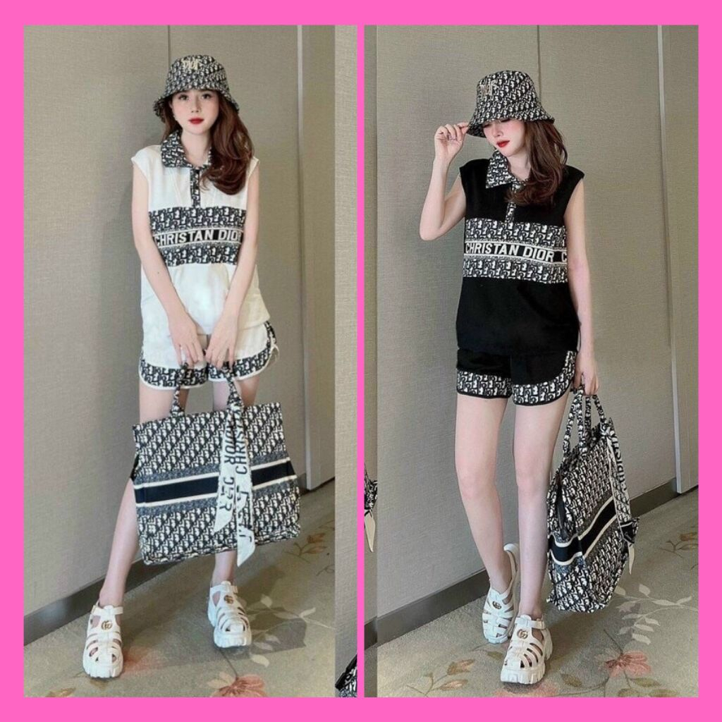 Bộ Thể Thao Nữ Bigsize, Set Đồ Nữ Đi Chơi Áo Thun Cổ Polo In Họa Tiết Dior Phối Quần Đùi ( Có Hình Thật)