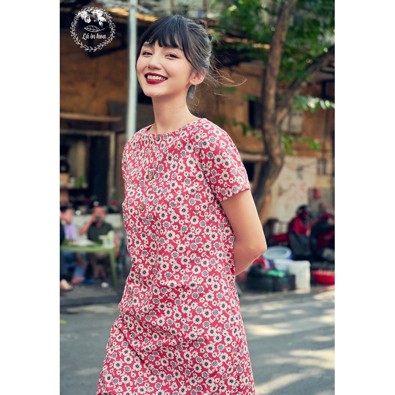 Váy Suông A Hoa Đỏ Thô Mát LÁ IN HOA