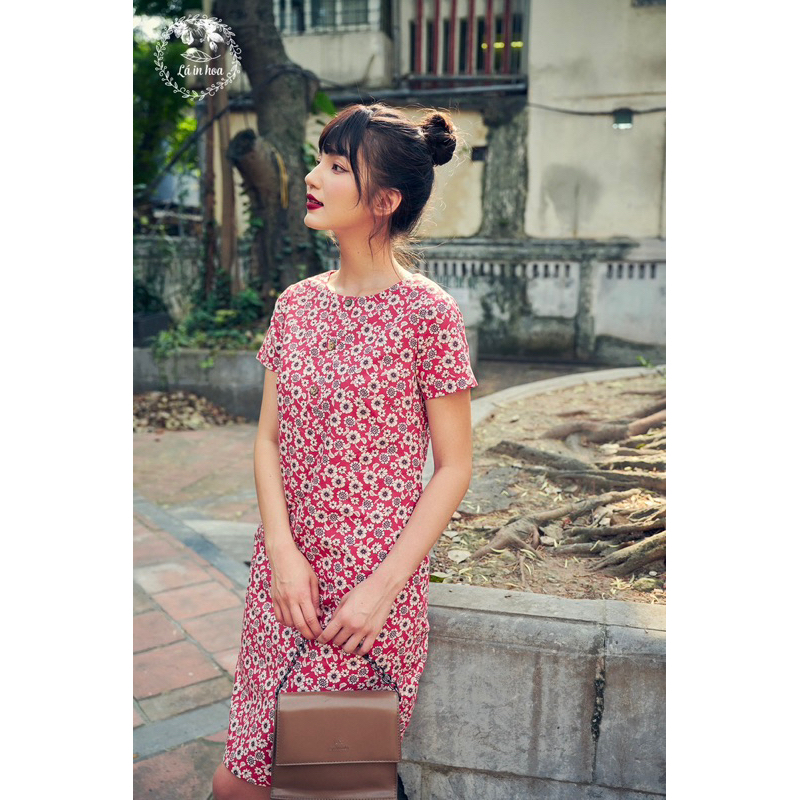 Váy Suông A Hoa Đỏ Thô Mát LÁ IN HOA