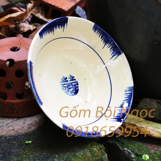 Tô gốm xưa phết xanh nam bộ - tô tượng size đại 21cm - gốm lái thiêu - gốm xưa cho người hoài niệm
