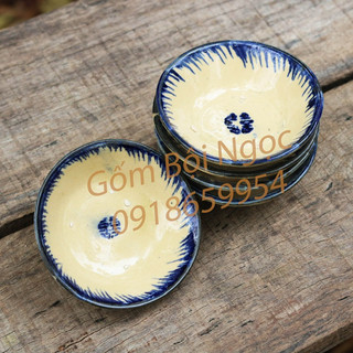 Chén gốm phết xanh size to 9.5cm -chén tép làm bánh bèo - nướng trứng - chén chấm - gốm xưa nam bộ - gốm lái thiêu