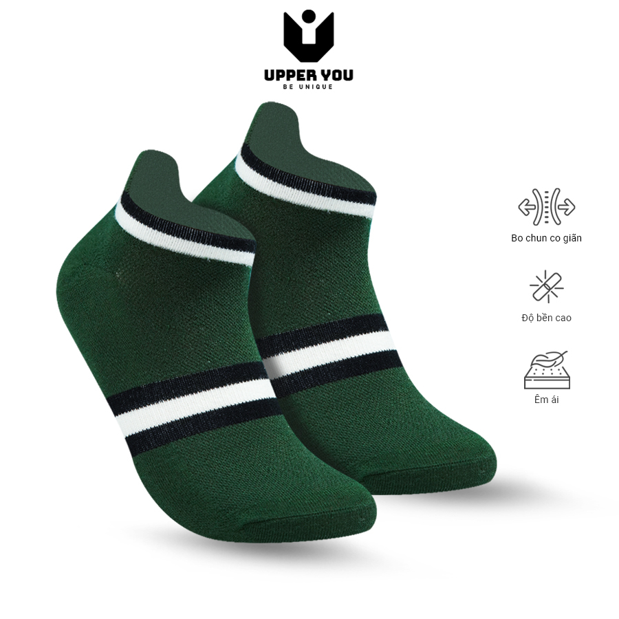 Tất vớ nam cổ ngắn cotton họa tiết kẻ sọc không tuột có tai UPPER YOU co dãn thấm hút mồ hôi