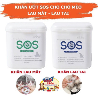  Khăn lau vết ố mắt  Khăn lau vệ sinh tai chó mèo SOS dịu nhẹ 100 miếng 