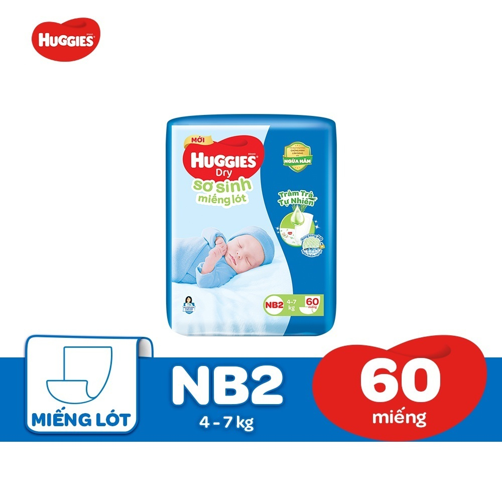 Miếng Lót Sơ Sinh Huggies Dry NewBorn NB2- 60 Miếng