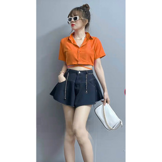 ÁO SƠMI CROPTOP DÂY CỘT EO