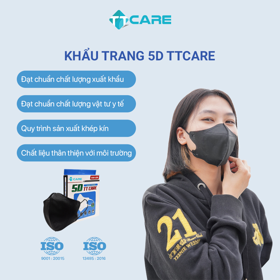Combo 3 túi Khẩu trang 5D TTCare 3 lớp cao cấp kháng khuẩn an toàn sức khoẻ đạt chuẩn Bộ Y Tế Túi 10 cái