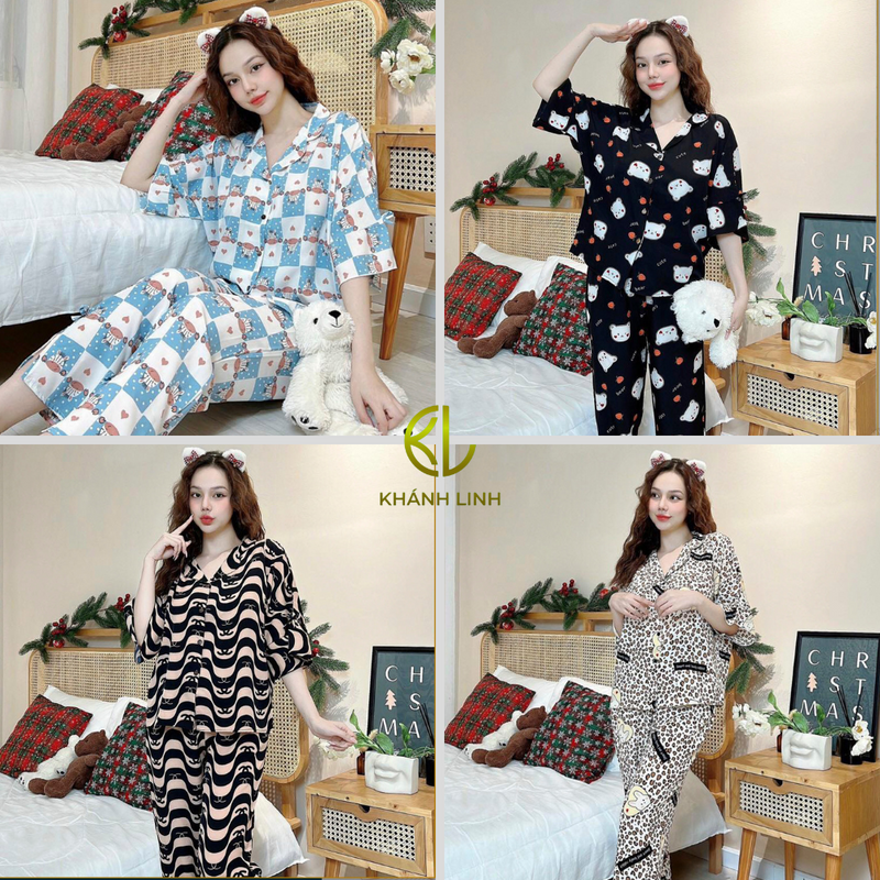 Đồ Ngủ Nữ Lụa Form Rộng, Bộ Ngủ Mặc Nhà Pijama Lụa Áo Cộc Tay Quần Dài Chất Liệu Lụa Cao Cấp - Khánh Linh Shop