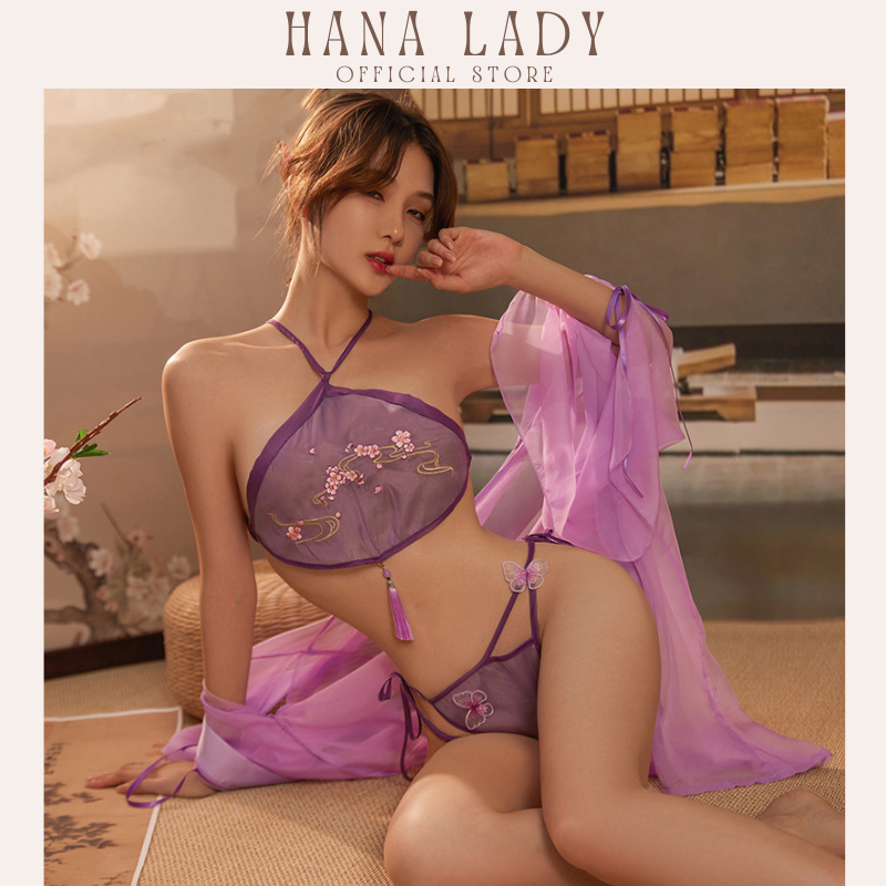 Đồ ngủ nữ yếm choàng xuyên thấu quyến rũ sexy HanaLadyStore C297