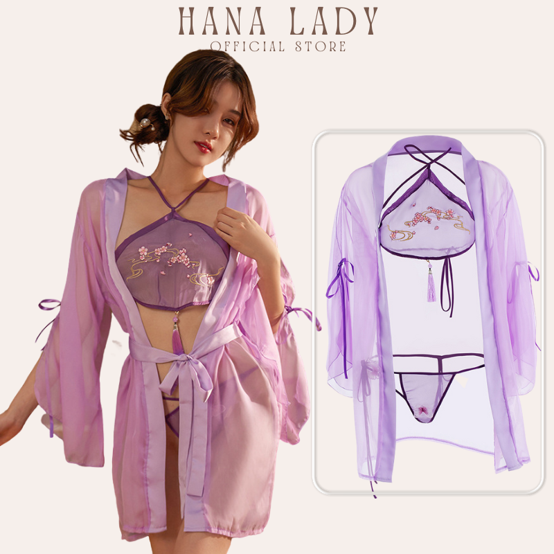 Đồ ngủ nữ yếm choàng xuyên thấu quyến rũ sexy HanaLadyStore C297