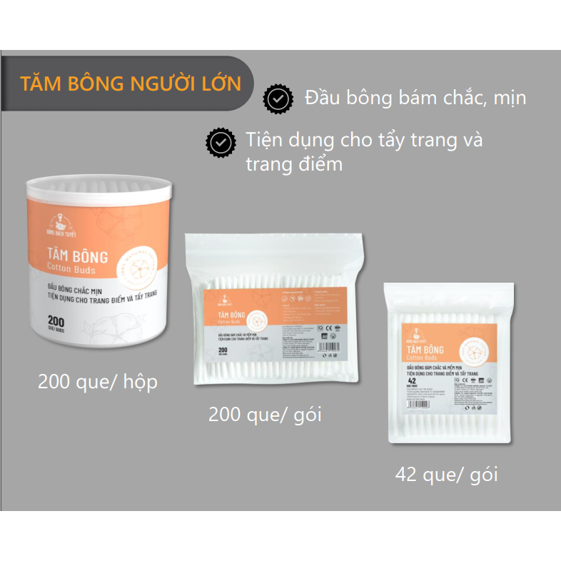 Tăm bông người lớn Bông Bạch Tuyết 200 que/gói