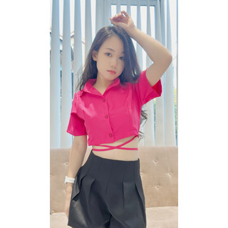 ÁO SƠMI CROPTOP DÂY CỘT EO