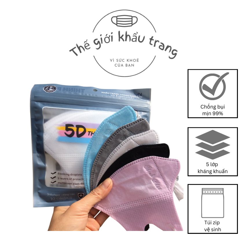 Khẩu Trang Y Tế 5D người lớn Thịnh Phát - Túi 10 chiếc