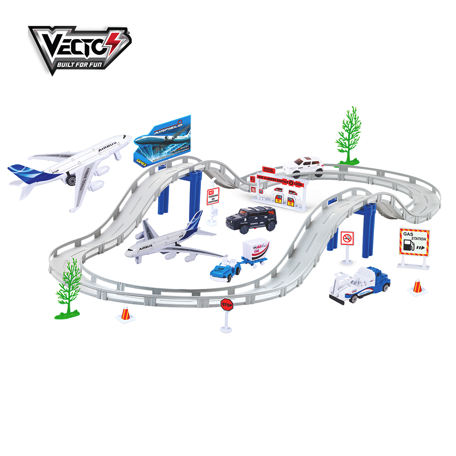 Bộ Đồ Chơi Lắp Ráp Đường Ray Và Xe Chạy Pin - Set Sân Bay VECTO VT557-3