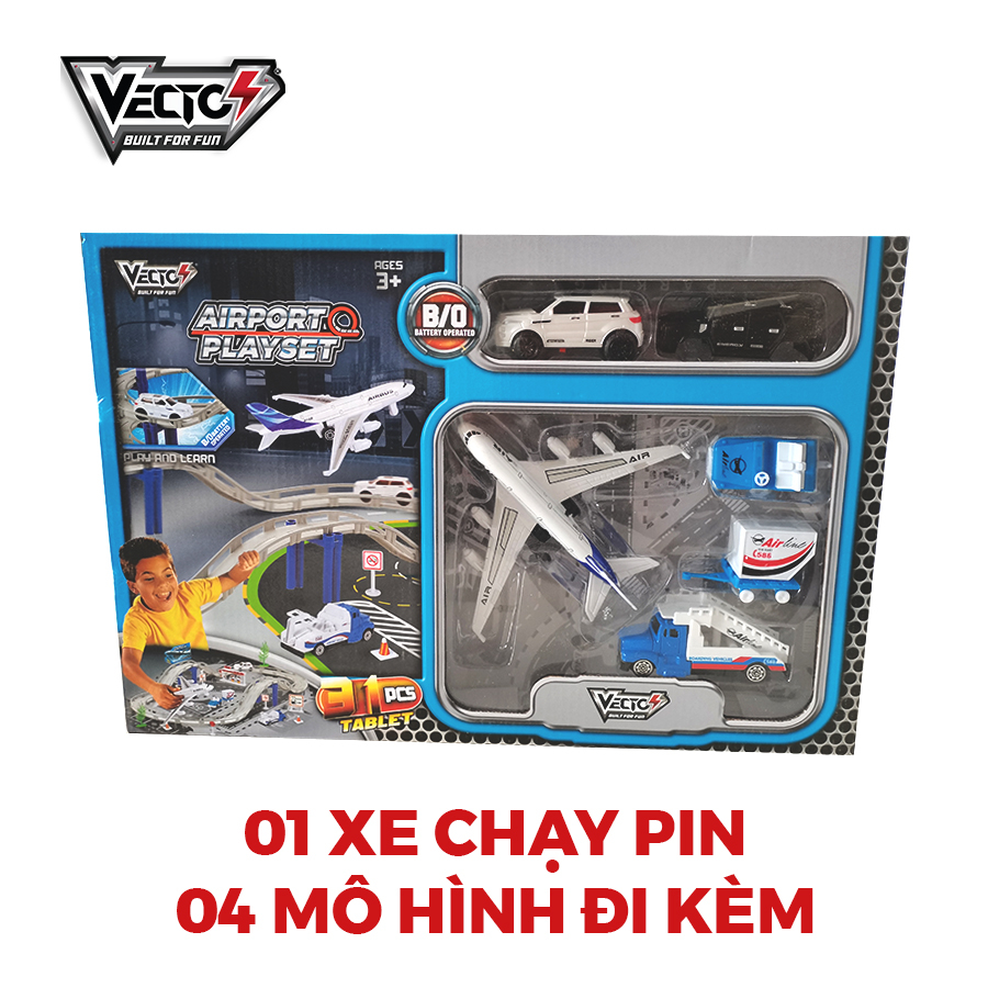Bộ Đồ Chơi Lắp Ráp Đường Ray Và Xe Chạy Pin - Set Sân Bay VECTO VT557-3