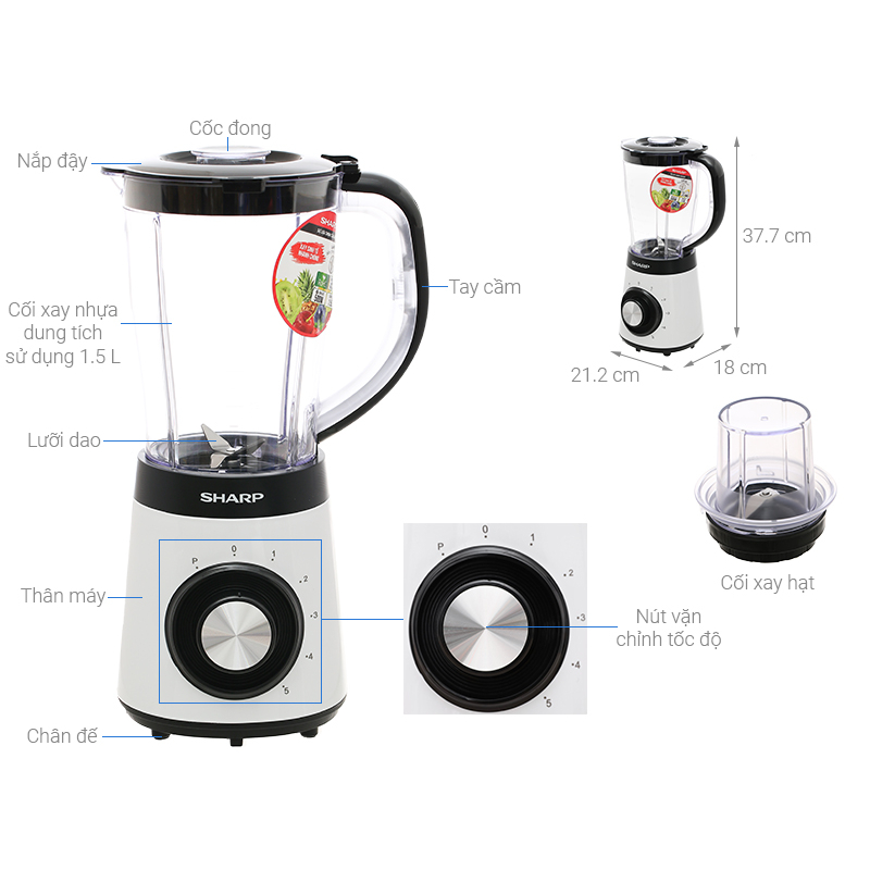 Máy xay sinh tố đa năng Sharp EM-S155PV-WH // EM-S155GV-ST