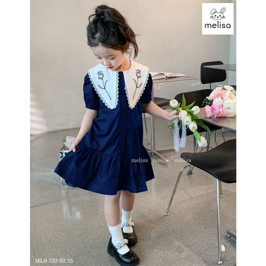 Váy Hè Bé Gái MELISA  MLS 732-02.35, Váy Cổ Bản Rộng In Hoa Hồng, Size 18M-11Y