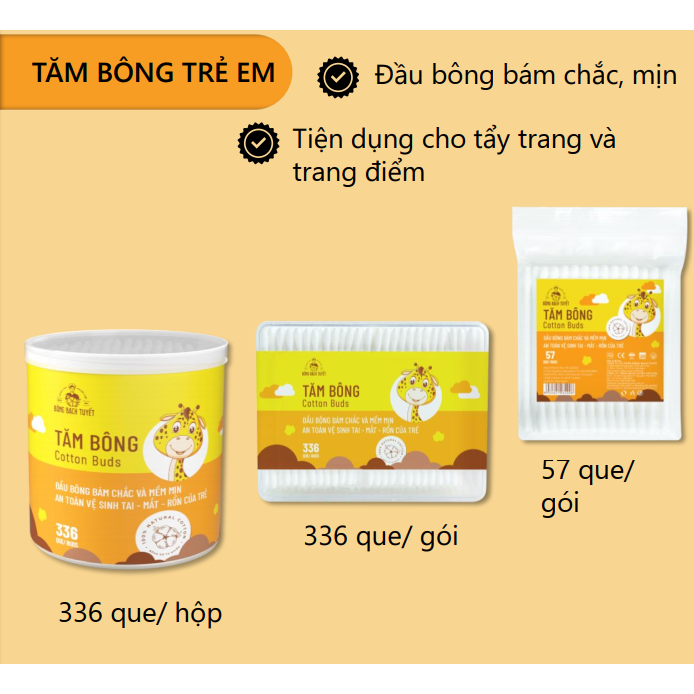 Tăm bông trẻ em Bông Bạch Tuyết 57que/gói