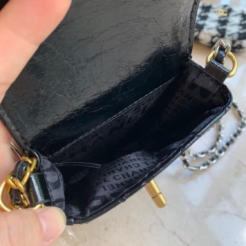 -Set túi điện thoại kèm ví  Chaniel phone bag -túi đen kèm ví caro sang chảnh