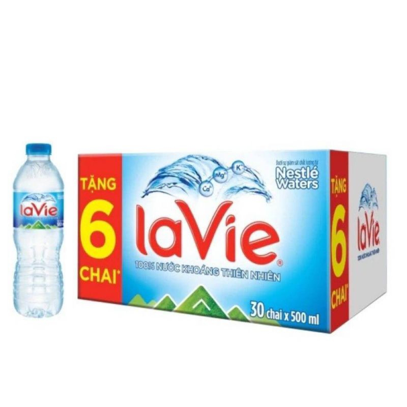 Thùng 30 chai nước suối Lavie 500ml (tặng 6 chai) - Nước khoáng thiên nhiên Lavie 500ml