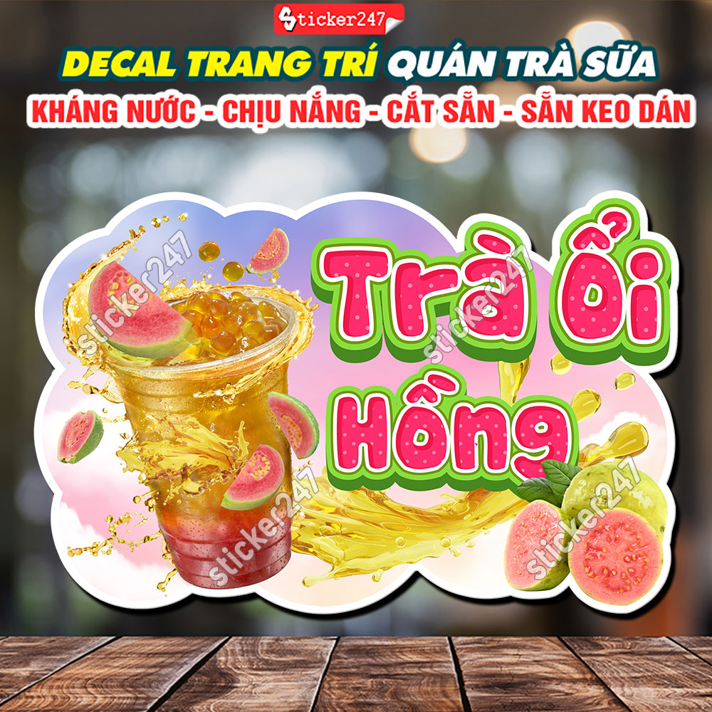 Tranh Dán Tường Trà Ổi Hồng Thanh Mát 🌈 Hình Dán Decor Trang Trí Quán Trà Sữa, Quán Nước - Decal Trà Ổi Hồng