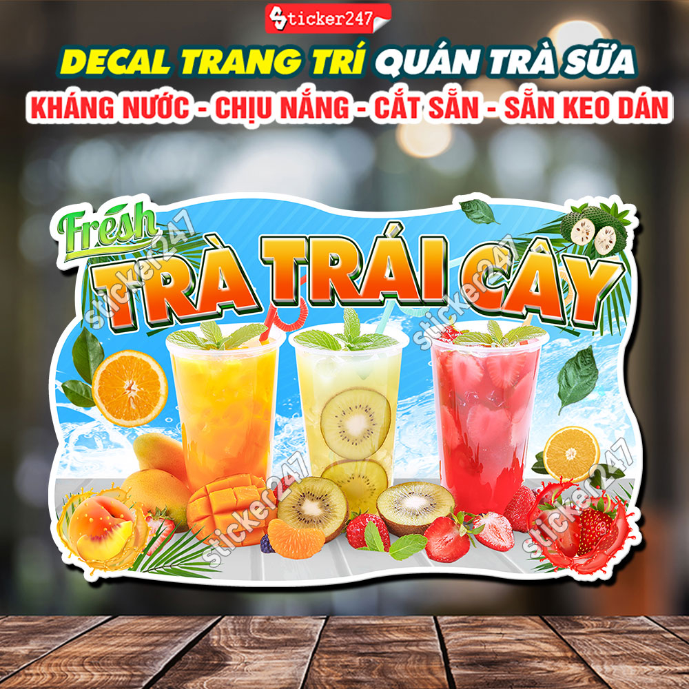 Tranh Dán Tường Trà Trái Cây Tươi Fresh 🌈 Hình Dán Decor Trang Trí Quán Trà Sữa, Quán Nước - Decal Trà Trái Cây
