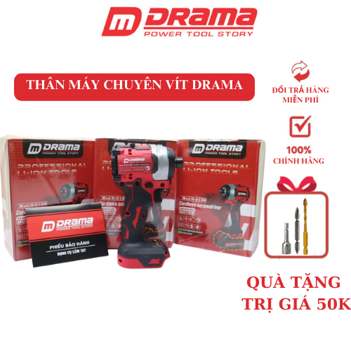 Thân máy chuyên vít Drama Đỏ chân pin phổ thông lực siết 350NM - Máy bắn vít Drama bảo hành chính hãng 6 tháng