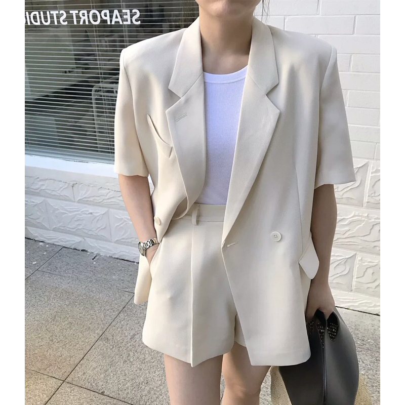 Set bộ Blazer  mùa hè áo tay ngắn kèm quần short lưng cao PLAYHARD