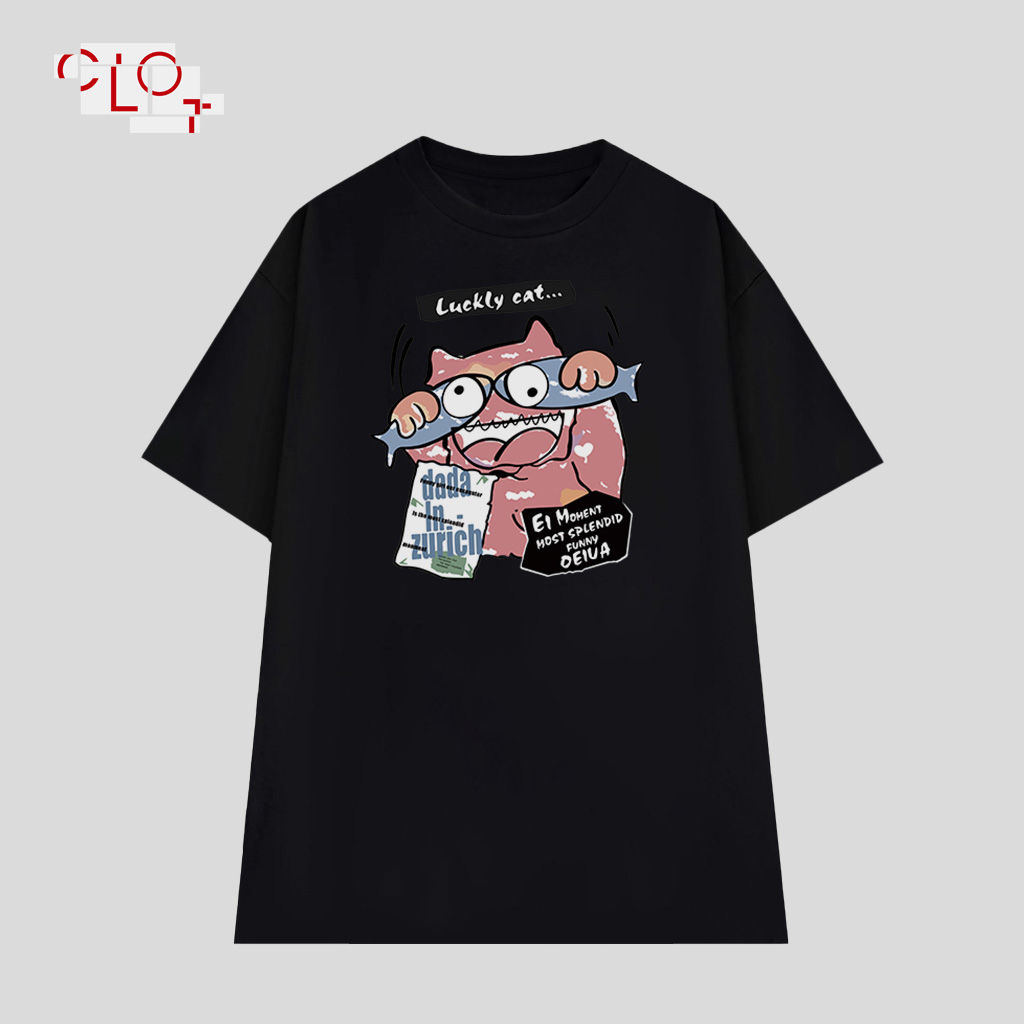CLOT local brand Áo phông nữ trắng Luckly Cat thời trang nữ vintage bigsize tee unisex 100%Cotton