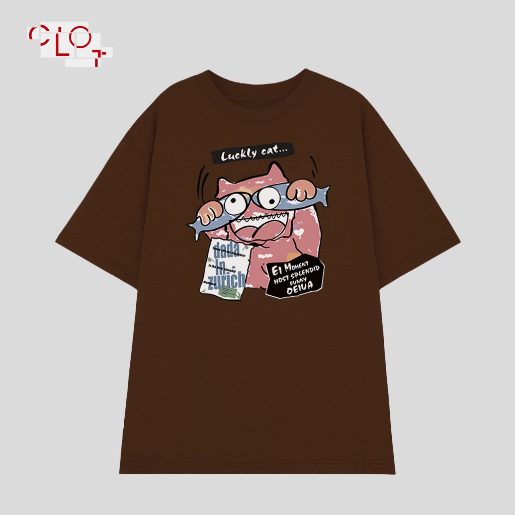 CLOT local brand Áo phông nữ trắng Luckly Cat thời trang nữ vintage bigsize tee unisex 100%Cotton