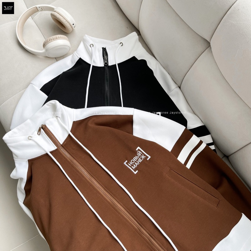 Áo khoác zip WORRY PHỐI TAY sọc trắng vải pici mát 🖤 Nam Nữ Unisex 🖤 Áo khoác dây kéo form rộng Jaystoree 🖤