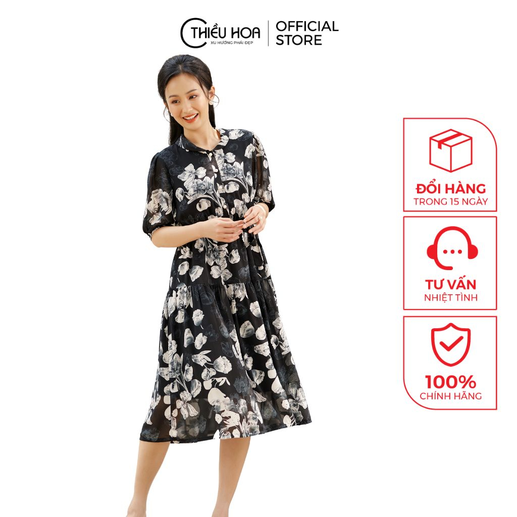 Đầm Trung Niên Sang Trọng Quý Phái , chất liệu mặc cực mát mẻ hoạ tiết sang cực đẹp Thiều Hoa DD3Y0308