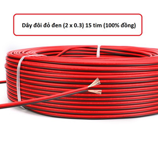 Dây điện đôi đỏ đen 15 tim , dây điện đôi 2x 0.3 đi led, dây bóng kẹp bình 12V