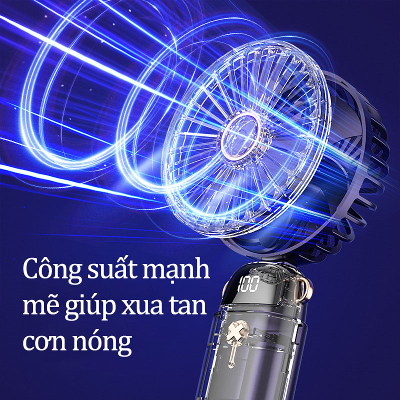 Quạt Cầm Tay Mini Tích Điện Siêu Mát 5 Cấp Độ Pin Trâu 6000mAh Có Đế Để Bàn Kiêm Giá Đỡ Điện Thoại Tặng 2 Viên Nén Thơm