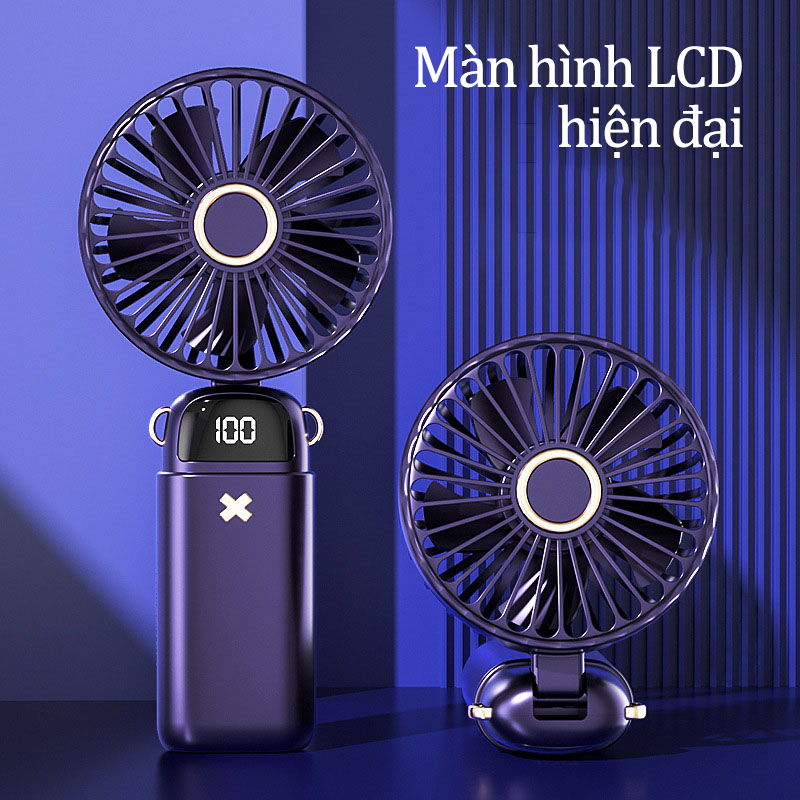 Quạt Cầm Tay Mini Tích Điện Siêu Mát 5 Cấp Độ Pin Trâu 6000mAh Có Đế Để Bàn Kiêm Giá Đỡ Điện Thoại Tặng 2 Viên Nén Thơm