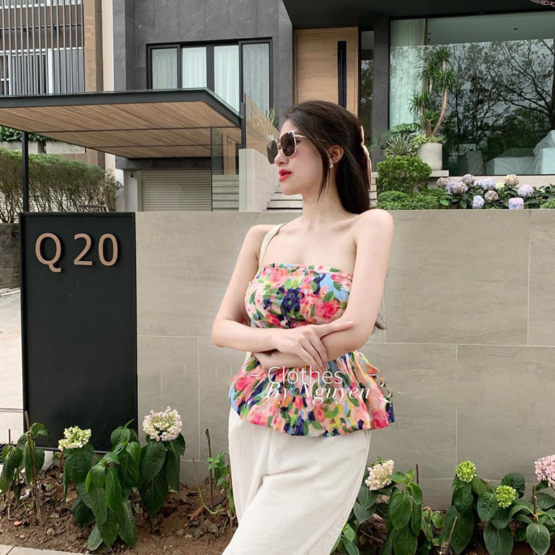Áo Kiểu, Áo Quây Hoa Cúp Ngực Chân Xòe Hàng Quảng Châu AP089 - Lolla Fashion