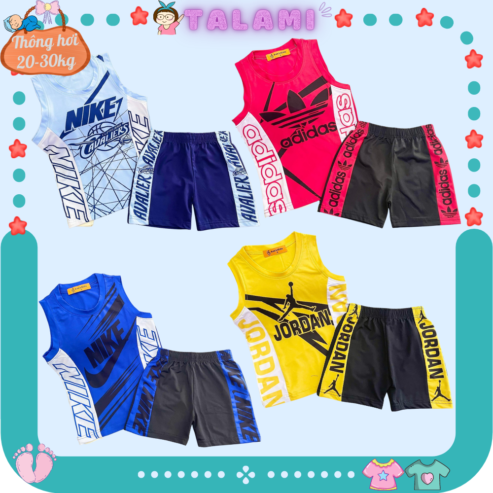 [18-28kg] Quần áo bé trai, đồ bộ thể thao ba lỗ sát nách chất vải thông hơi co giãn 4 chiều mát cho 