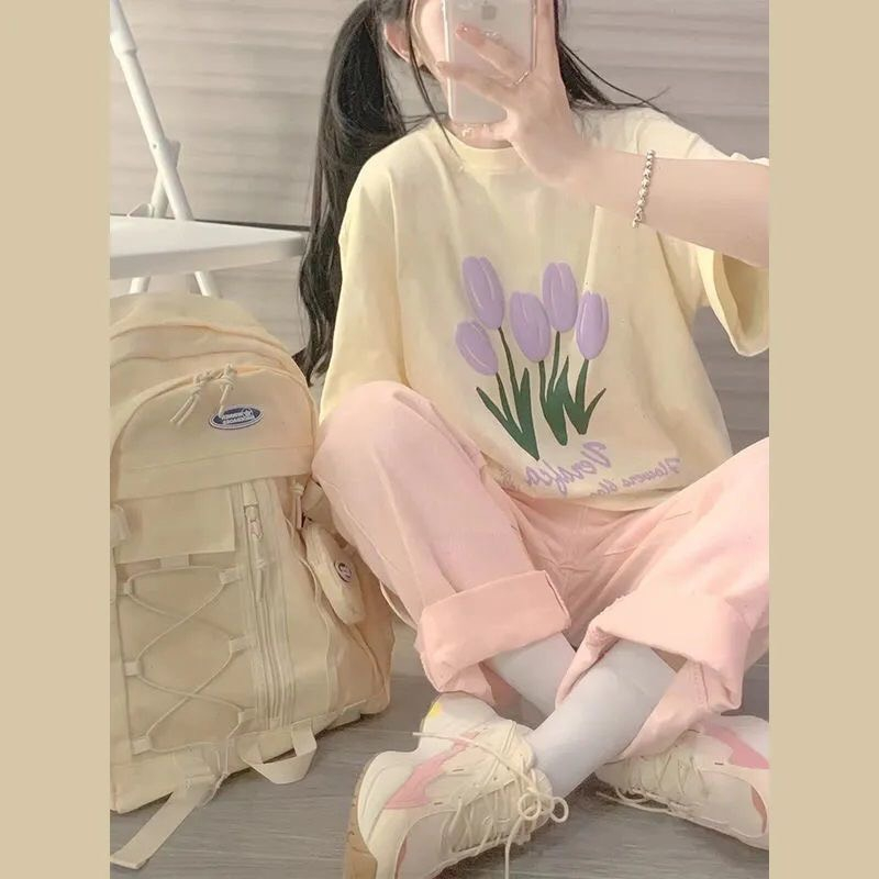 Áo Phông Hoa Tuylip Tím In Nổi Nữ  CAROLL FREESHIP  - Thun Hè Cộc Tay form rộng Phong Cách bánh Bèo HOT