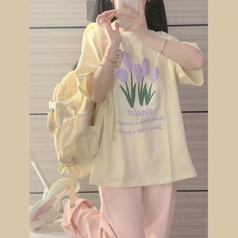 Áo Phông Hoa Tuylip Tím In Nổi Nữ  CAROLL FREESHIP  - Thun Hè Cộc Tay form rộng Phong Cách bánh Bèo HOT