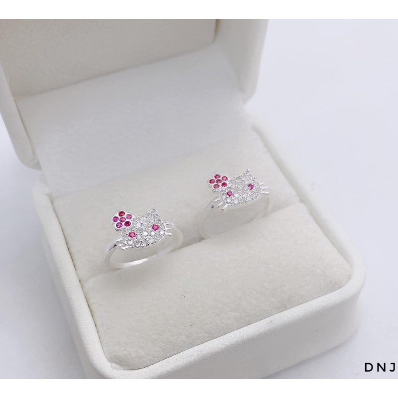 Nhẫn mèo hello kitty cho bé gái, chất liệu bạc ta đính đá