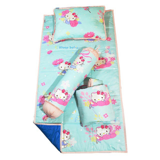 Bộ nệm chăn gối cho bé đi học sleepbaby kitty xanh