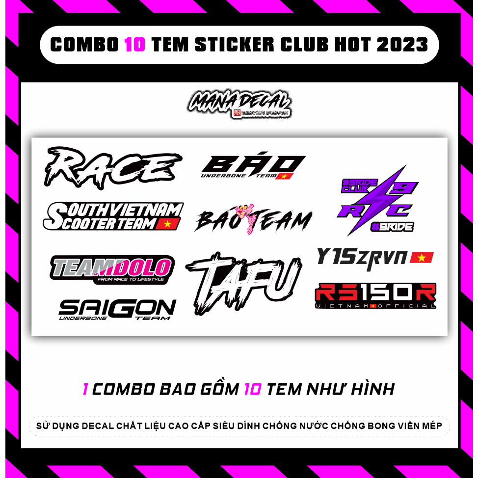 Combo giá rẻ logo các club racing hot 2023 team dolo, scooter , 9ride ...