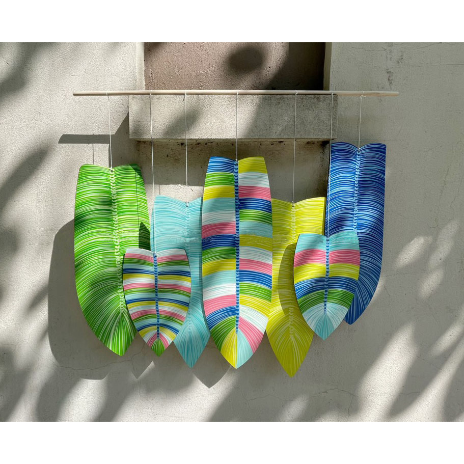 Bộ tranh treo 7 lá gỗ phong cách Colour Block thủ công trang trí tường