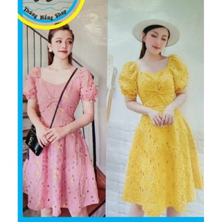 Đầm Hotgirl Vải Ren Thêu Hoa,Xoắn Ngực