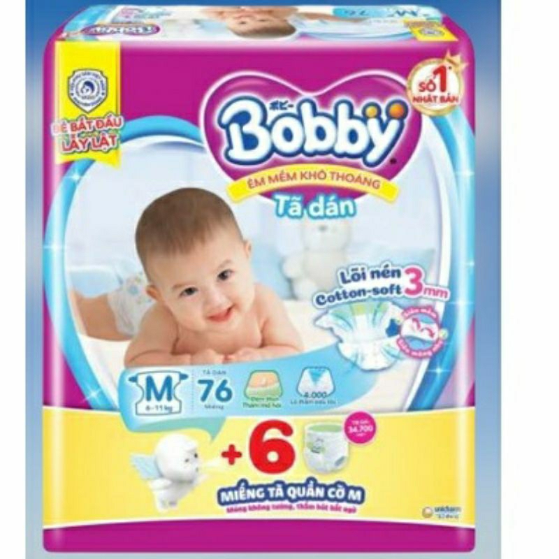《 HCM 》 TẶNG 8 MIẾNG + ĐÀN NHẠC 👉 Tã quần / tã dán Bobby siêu mỏng S80+2 / M76+8 / L68+2 / XL62+8 / XXL56+8