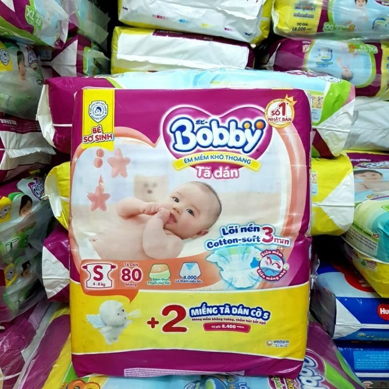 《 HCM 》 TẶNG 8 MIẾNG + ĐÀN NHẠC 👉 Tã quần / tã dán Bobby siêu mỏng S80+2 / M76+8 / L68+2 / XL62+8 / XXL56+8