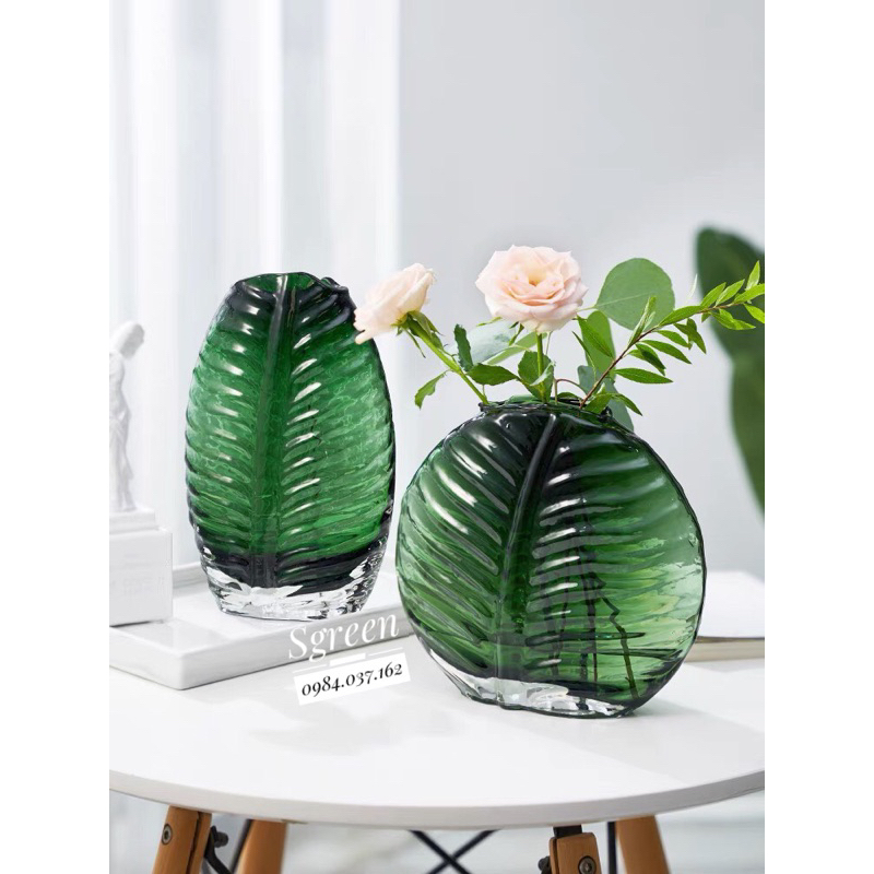 Bình Thuỷ Tinh Chiếc Lá Độc Đáo - Lọ Hoa Hình Chiếc Lá Màu Xanh Cực Đẹp - Lọ Hoa Độc Đáo Trang Trí Nhà Cửa Siêu Sang
